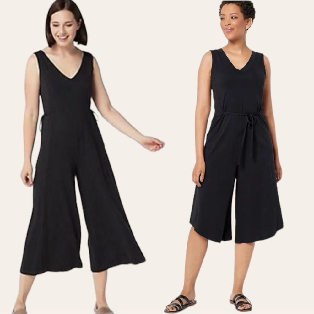 Any Body Black Cropped Cozy Soft Jumpsuit Size Medium